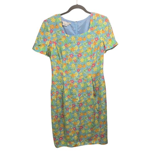 Maggy London Womens Vintage Retro Floral Tropical Knee Length Silk Dress Summer - Picture 1 of 7